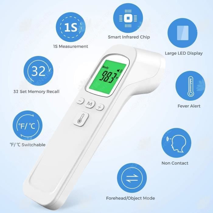 HTBE® Thermomètre frontal médical Thermomètre infrarouge sans contact Thermomètre portable pour appareils ménagers exportés