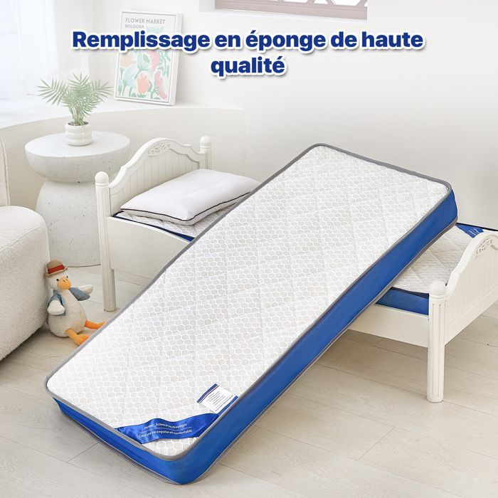 Colchón para bebé KITYTETY de 70x140 cm, 11 cm de grosor - Núcleo perforado y antibacteriano - 2 lados ultratranspirables - Azul
