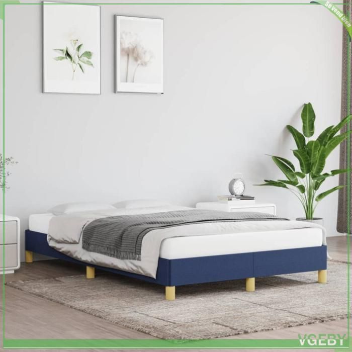 Estructura de cama sin colchón - 3269618 - 120x190 cm - tela azul - base de láminas