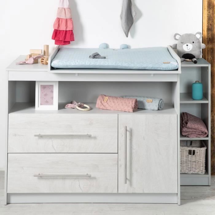 Commode à langer ROBA Maren 2 - Gris clair - Blanc - Hauteur 90,5cm