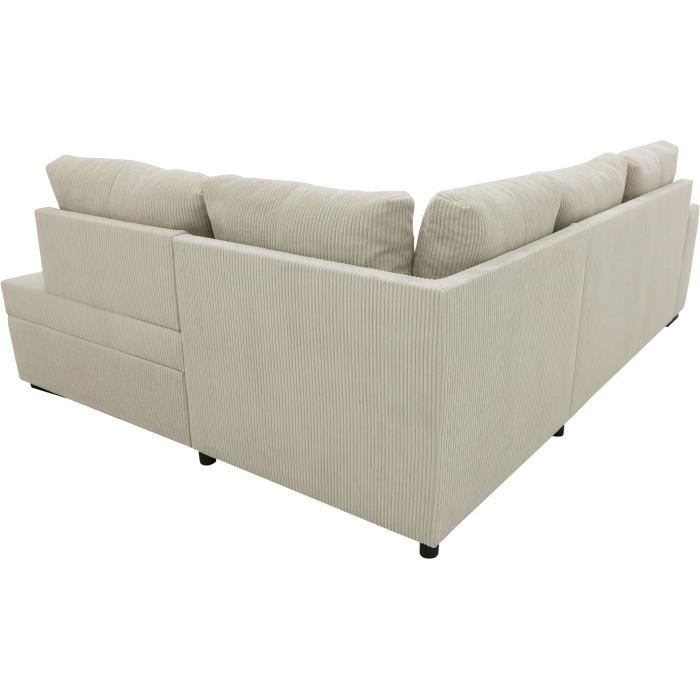 NIRVANA omkeerbare hoekbank met slaapfunctie, 4/5 zitplaatsen - Beige corduroy - Opbergvak - B247 x D183 x H87 cm