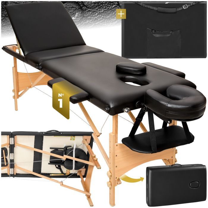 Table de massage - TECTAKE - Table de soin DANIEL 3 zones avec sac de transport 210 x 95 x 84 cm - Noir