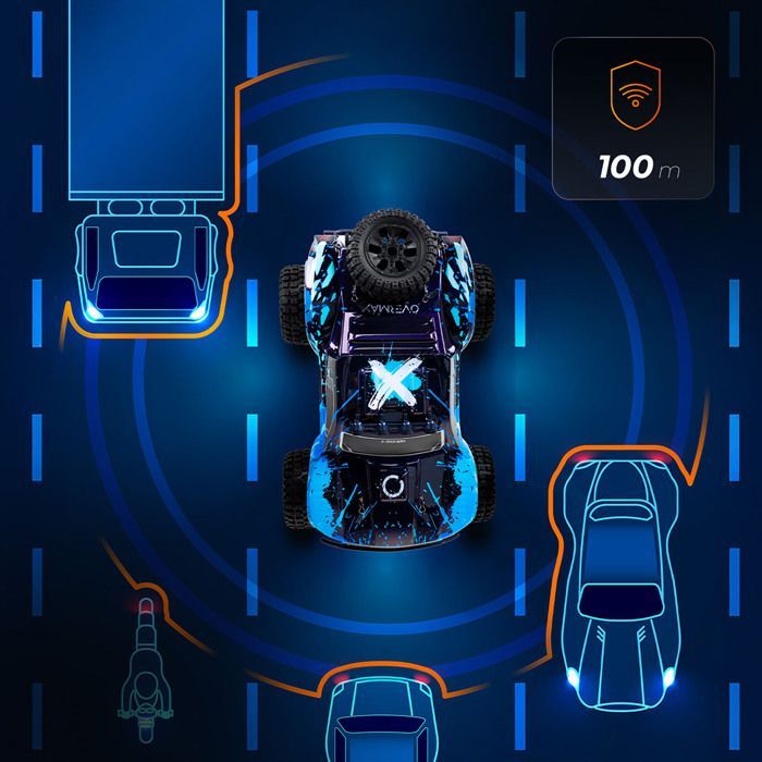 OVERMAX Hooligan Grande voiture télécommandée rapide, échelle 1:10, vitesse 35 km/h, portée 100 mètres, transmission 4x4, 40 min
