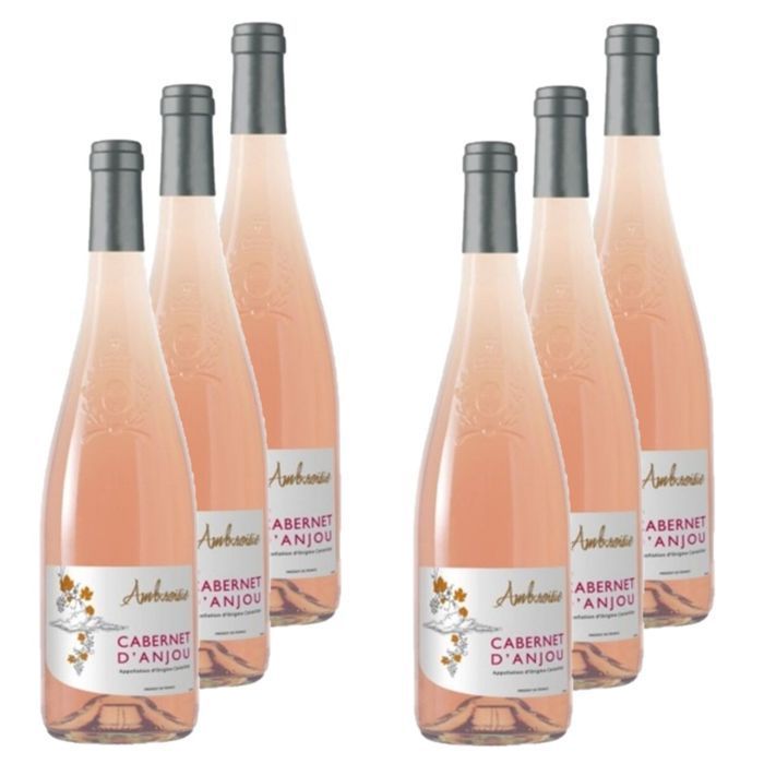 Les Caves de la Loire - Lote de 6 vinos rosados Ambroisie Cabernet d'Anjou AOC - Loira - Botella de 750 ml