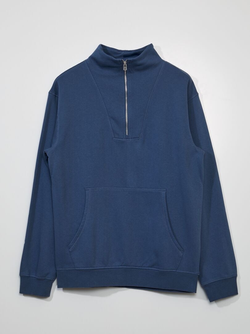 Sweatshirt met hoge hals van fleece met ritssluiting - BLAUW