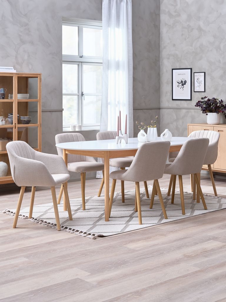 MARSTRAND ADSLEV MARSTRAND L200/280 stalas baltas 4 ADSLEV kėdė smėlio spalvos