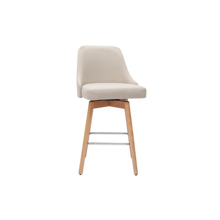 Miliboo - Sgabelli da bar girevoli a 360° in stile scandinavo, in tessuto beige e legno massello di faggio, altezza 65 cm (set da 2) HASTA