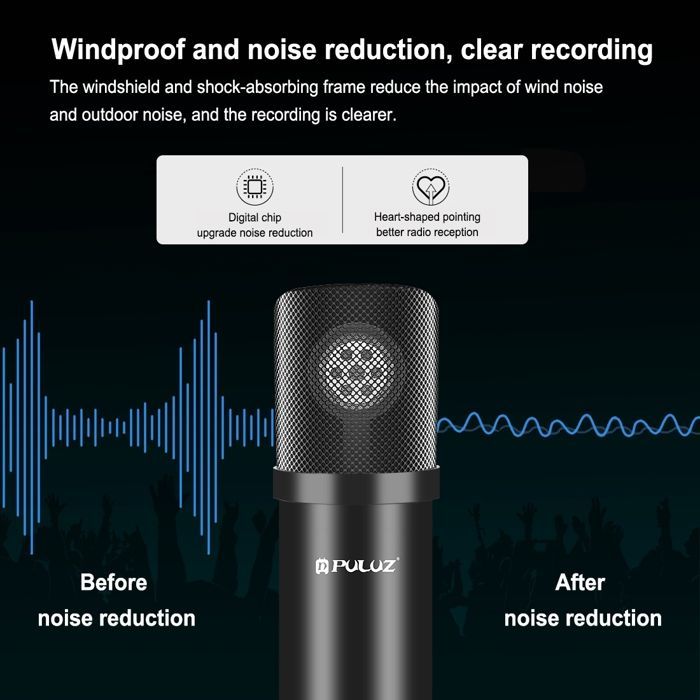 Microphone studio à condensateur kit complet avec bras suspension carte son USB noir