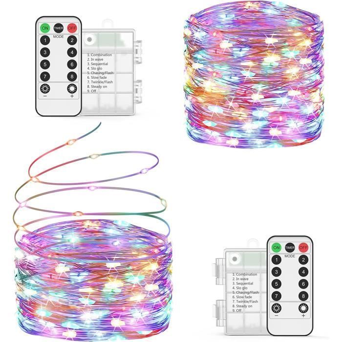 Cordão de luzes LED a bateria, 2 x 10 m / 200 LEDs, à prova d'água IP65, decoração para ambientes internos e externos, Natal, casamentos e festas.