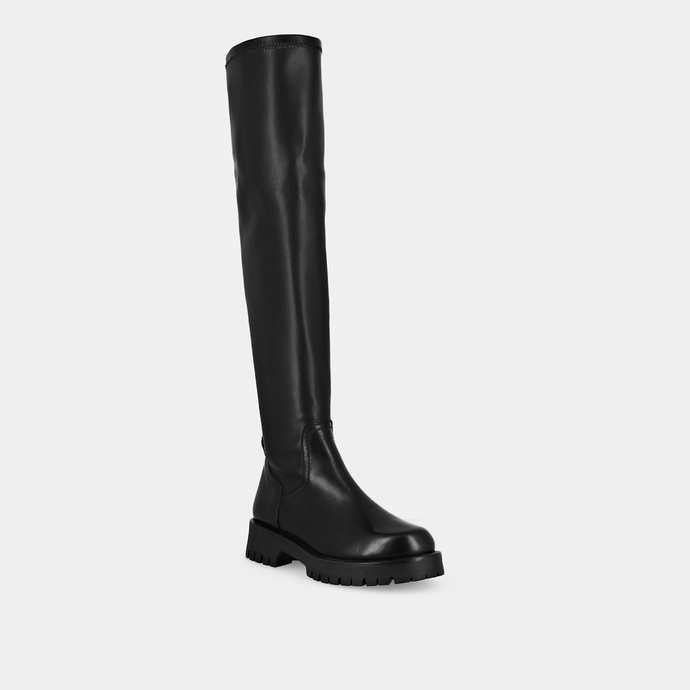 Bottes à semelles crantées  en cuir noir