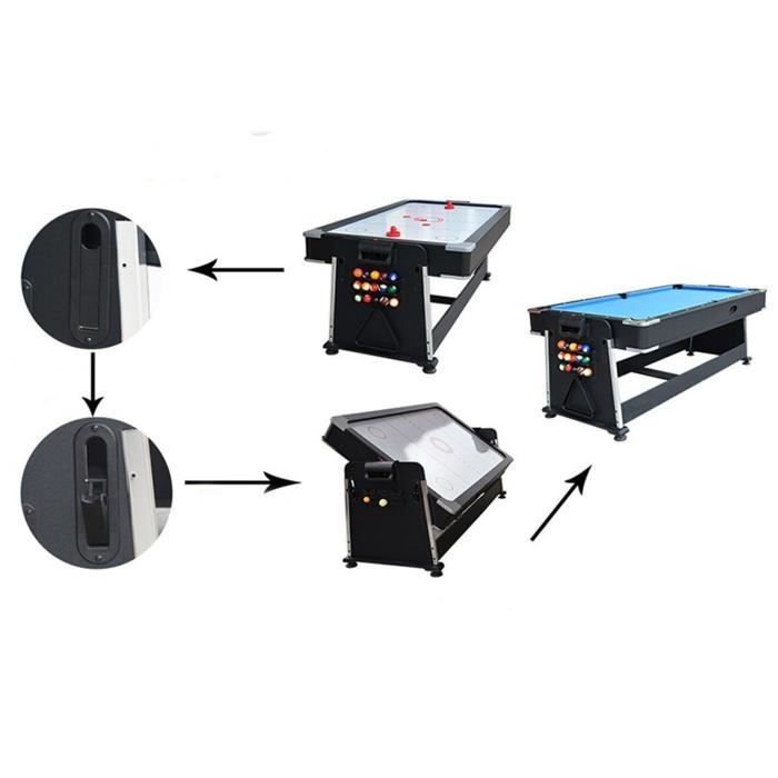 Meyer TableBillard - Table Multi-jeux 7FT - Billard Air Hockey Ping Pong - Noir - Multifonction