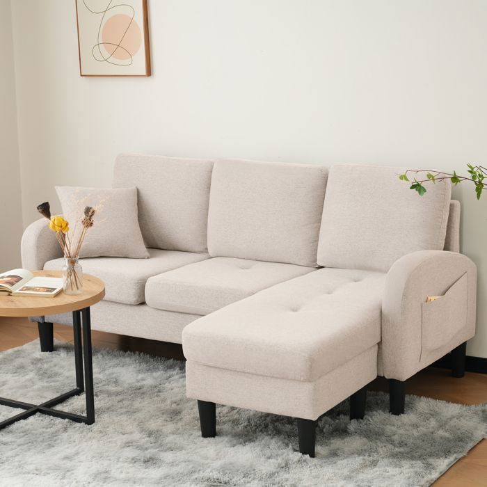 Canapé d'angle en forme de L avec fauteuil - canapé 3 places, 166 x 118 x 77 cm, linge de coton respirant