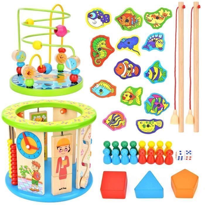 Cubo de actividades de madera multifuncional 10 en 1, juguete educativo interactivo, regalo para juegos de aprendizaje temprano.