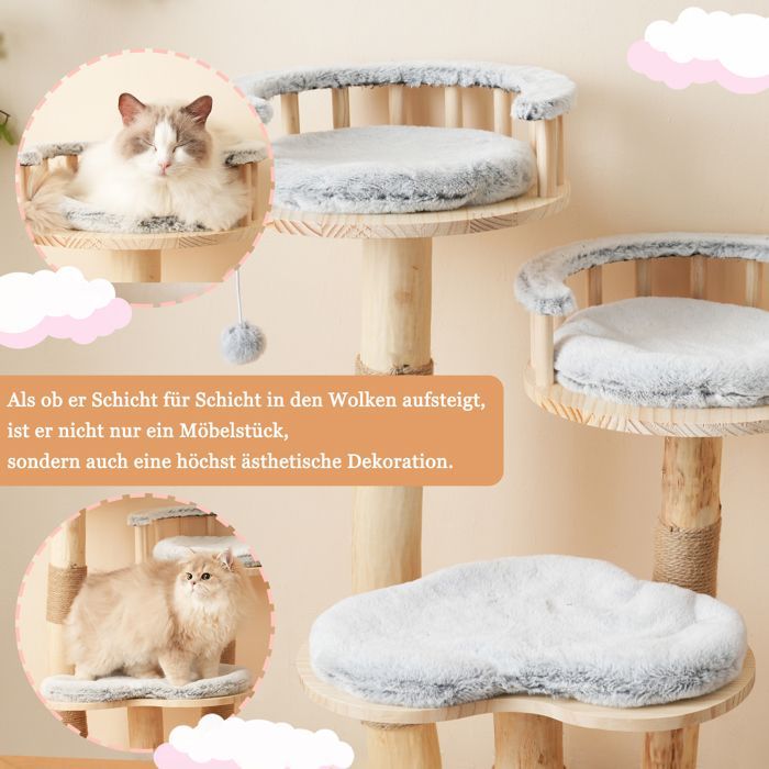 Árbol para gatos - Madera - Plataforma de 3 niveles - Altura 98 cm - Torre de juegos para gatos