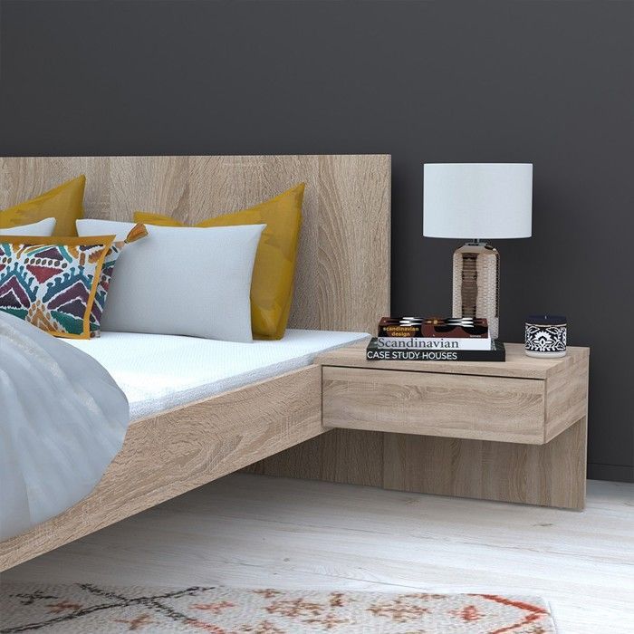 COOL bed 140x190 cm + 2 nachtkastjes + lattenbodem / Witgekalkte eiken afwerking