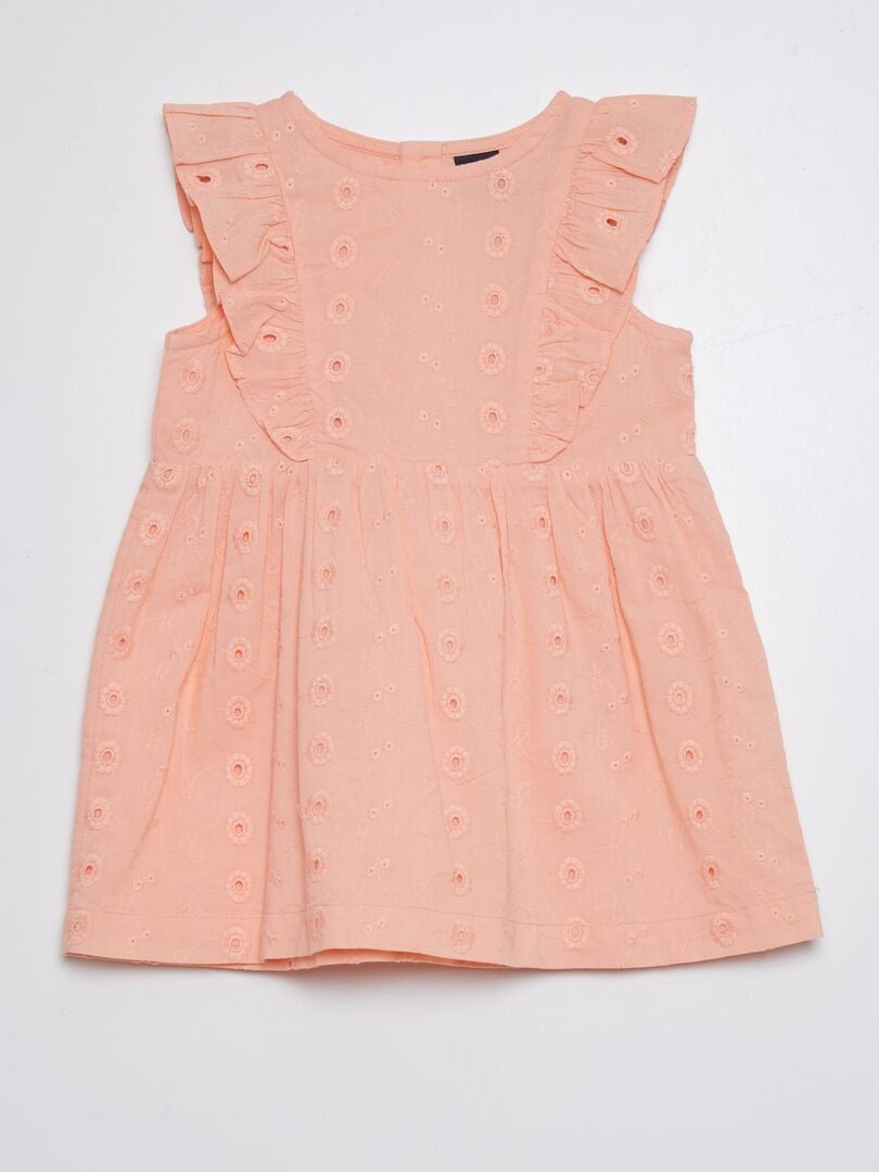 Vestido com babados e bordado inglês - ROSA