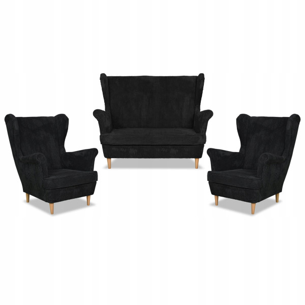 Zestaw wypoczynkowy uszak Bonito sofa fotele Family Meble czarny sztruks