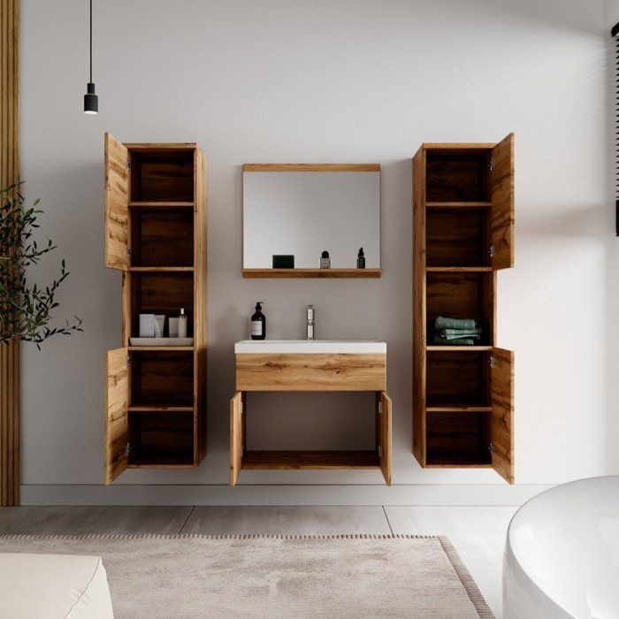 Conjunto de muebles de baño - Wotan - Montreal XL - Lavabo individual - Marrón