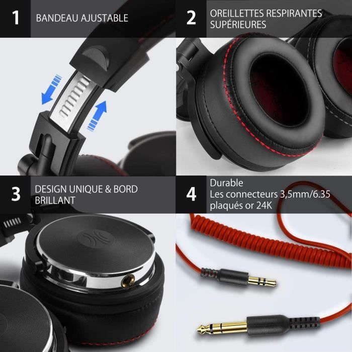 Casque DJ à dos fermé Pro50, casque Hi-Fi OneOdio, casque de musique informatique filaire avec haut-parleurs de 50 mm (noir)