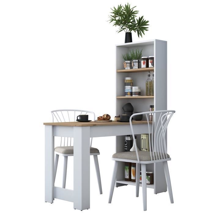 Mesa de cocina - EMOB - Locelso - Blanco/Marrón - Rectangular - 153 cm x 53 cm x 120 cm