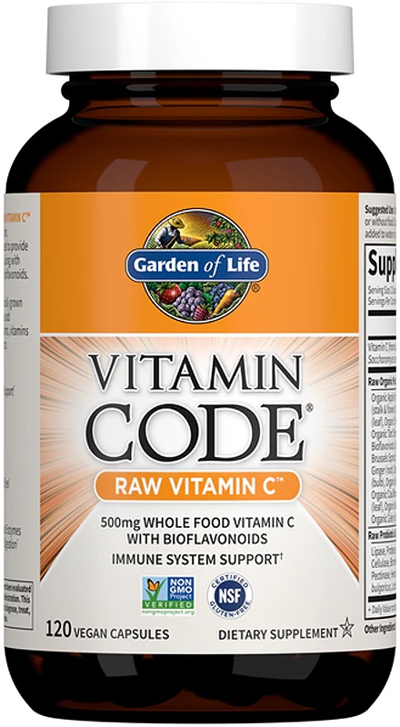 Garden of Life vitamīnu kods RAW C vitamīna uztura bagātinātāja kapsulas imūnsistēmas, skaistas ādas un nagu atbalstam