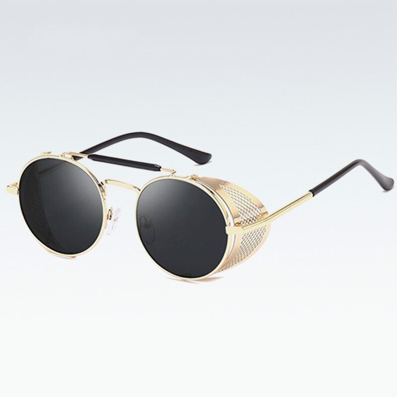 Neue Steampunk-Damenbrille mit Metallschild, individuelle Windschutzscheiben-Sonnenbrille im Retro-Kröten-Spiegel-Rund-Design