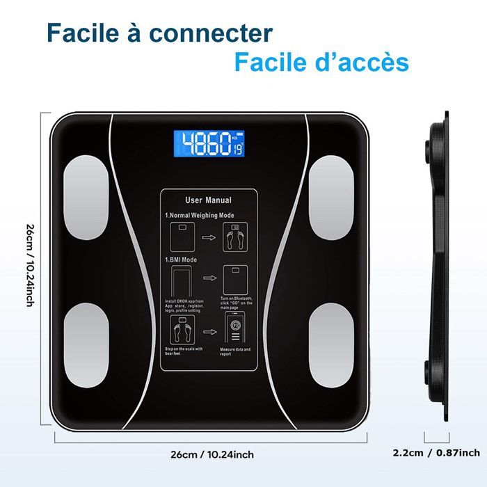 Bilancia per la composizione corporea, bilancia intelligente Bluetooth, ricarica USB con 19 punti dati corporei per iOS/Android