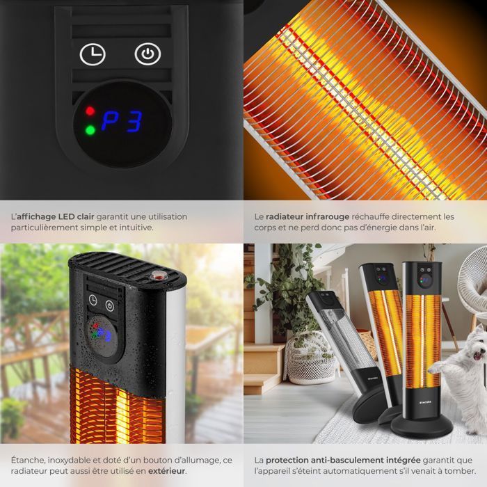 Riscaldamento per esterni - TECTAKE - Riscaldatore a infrarossi SOLARIS TERRA da 1500W con funzione timer e 3 livelli di potenza