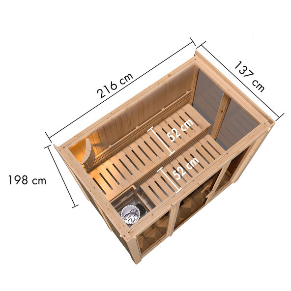 Sauna Ida 3 med varmeovn, 3,6 kW, naturlig finish