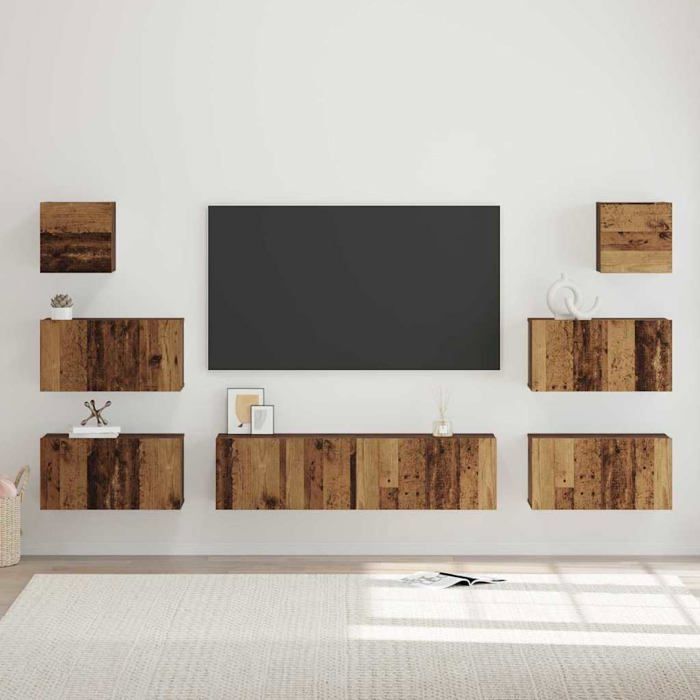 Armario de pared para garaje - vidaXL - Madera antigua - Madera de ingeniería - 60x30x30 cm - 35,9 kg - 8 puertas batientes