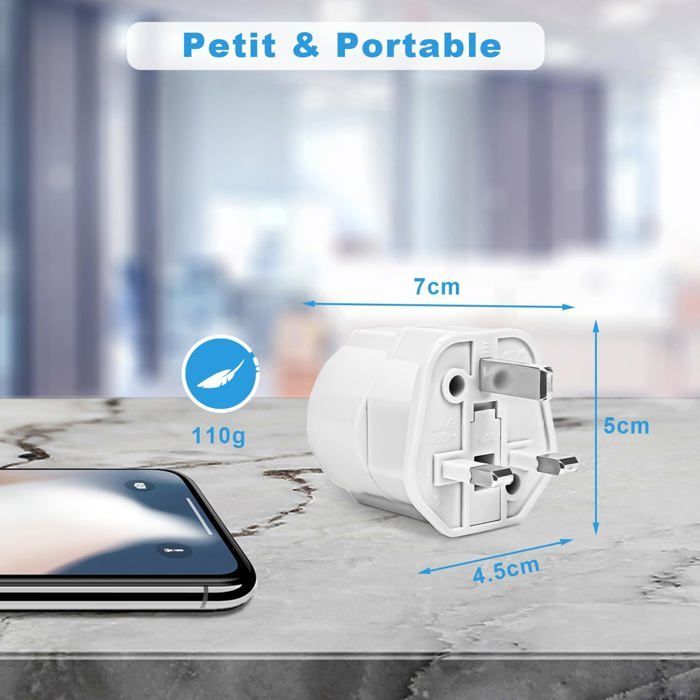 UK Plug Adapter, Travel Adapter France to UK, Ireland, Scotland, Dubai, Malta, Type G Adapter, 2-Pack