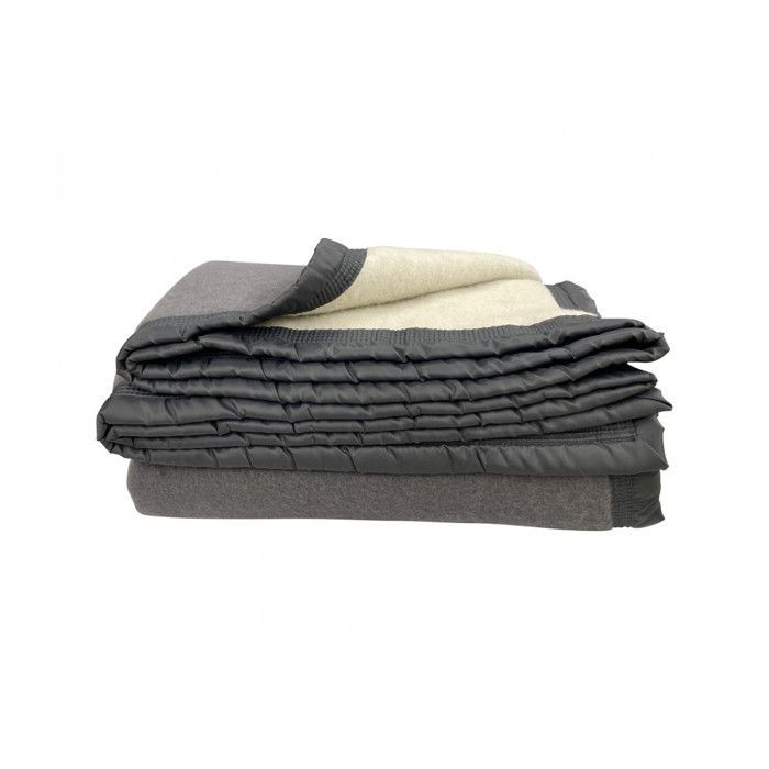 ALPES BLANC - Couverture 100% Pure Laine 220x240 cm Gris et Écru – Chaude et Douce - Idéale pour l'Hiver, Fabrication Française