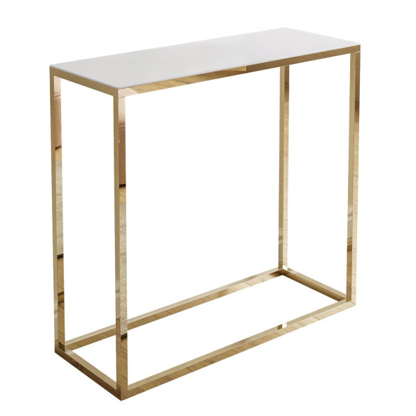 Konsola MODERN 80 cm złoty chrom/białe szkło