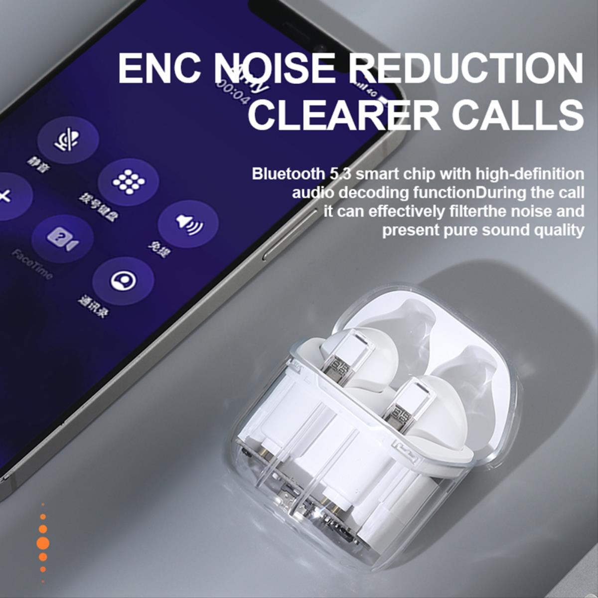  Smartek Kabellose, transparente Bluetooth 5.0-Kopfhörer mit Ladecase