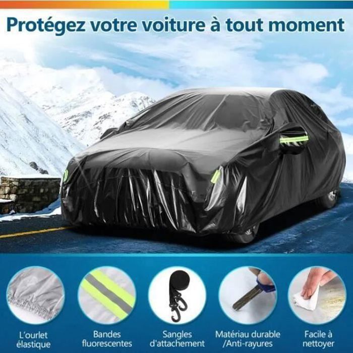Funda para coche de tela Oxford gruesa, protección solar, contra la lluvia y la nieve, tela Oxford antienvejecimiento, color negro, 485 x 140 x 120 cm.