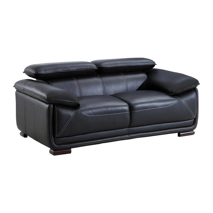 Canapé 2 places en cuir - MACELO - Noir - Design contemporain - Confort moelleux