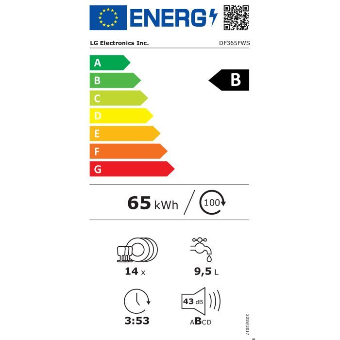 Lavavajillas de 60 cm - LG - DF365FWS - 14 servicios - Motor Inverter - Conectividad WiFi