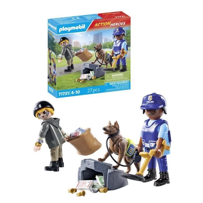 PLAYMOBIL 71731 Cão Policial e Ladrão, Heróis de Ação, Polícia, 27 peças, Idade 4+
