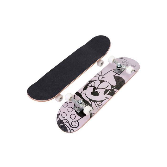 Monopatín de madera de Minnie Mouse para adolescentes, grande (79 cm), plataforma antideslizante, estable hasta 80 kg.