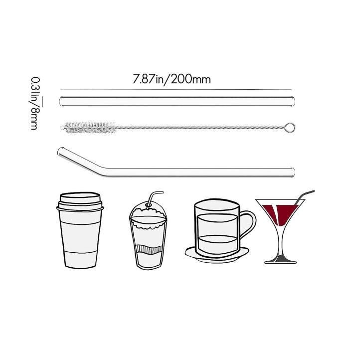 12 reusable clear glass straws, unbreakable glass straws, 6 straight and 6 curved with