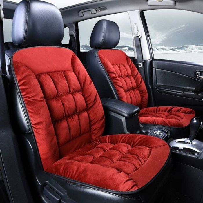 Funda universal para asiento de coche, asiento delantero de felpa, cojín cómodo color rojo vino, fundas para asientos delanteros de coche.