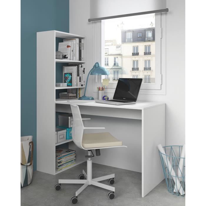 Desk with 5 shelves, Artik White melamine finish - Dimensions: 144 x 120 x 53 cm