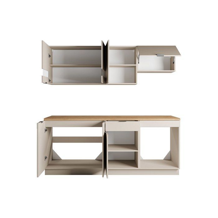 Cocina completa - Con encimera de 200 cm - Beige y natural - CARMEO