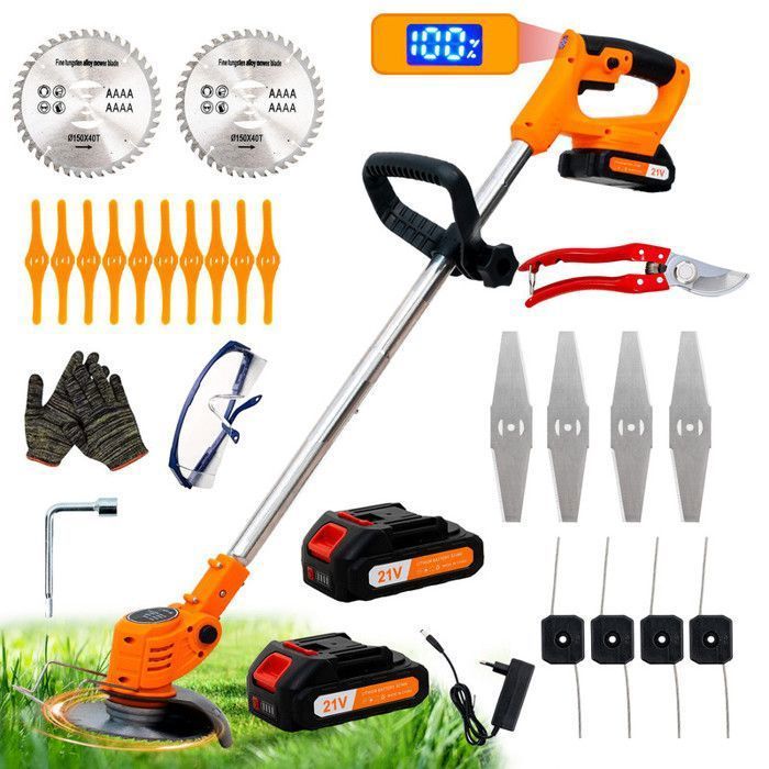 OUTIGO Draadloze Elektrische Bosmaaier - Draadloze Grasmaaier - 4 Bladtypen - 2 x 21V Accu's - Opvouwbaar