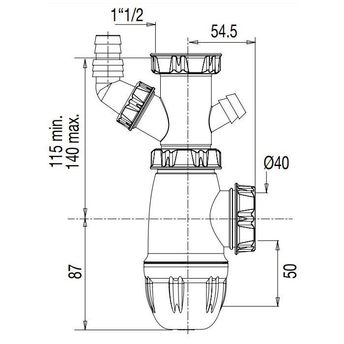 Sink siphon with washing machine connection and overflow - Valentin - 75220000100