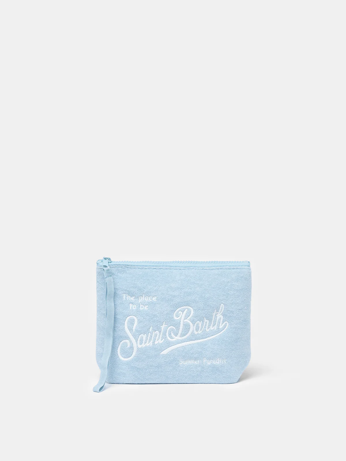 Aline Light Blue Zipped Pochette with Handy Pull Tab & Embroidered Logo | MC2 Saint Barth