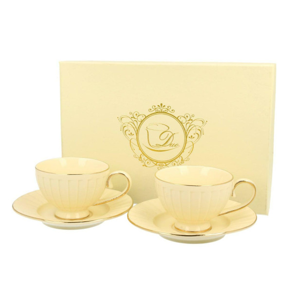 Zestaw 2 porcelanowych filiżanek do espresso Ecru Nina 120 ml ze spodkami