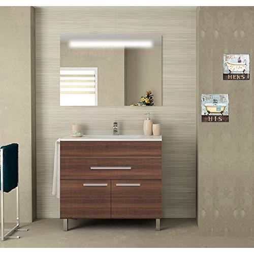 Mueble de baño suspendido VEGA - Fresno de té - Lavabo individual - 80x82x45cm