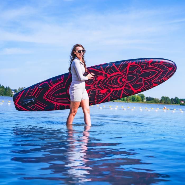Tabla de paddle surf hinchable THUNDER® para travesías | Accesorios completos | 320 cm | PVC | Estilo MOTH | Negro y rojo