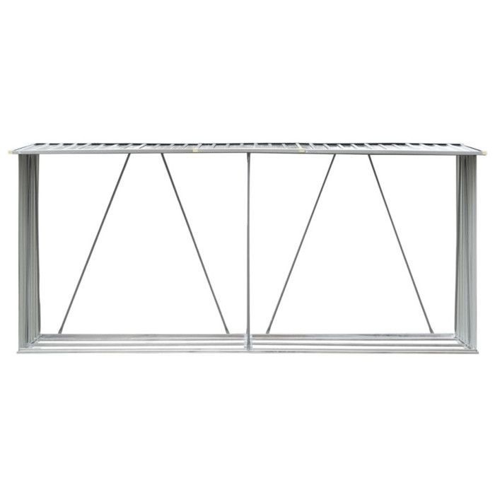 Leñera - vidaXL - 330x84x152 cm - Acero galvanizado - Gris - Techo tradicional